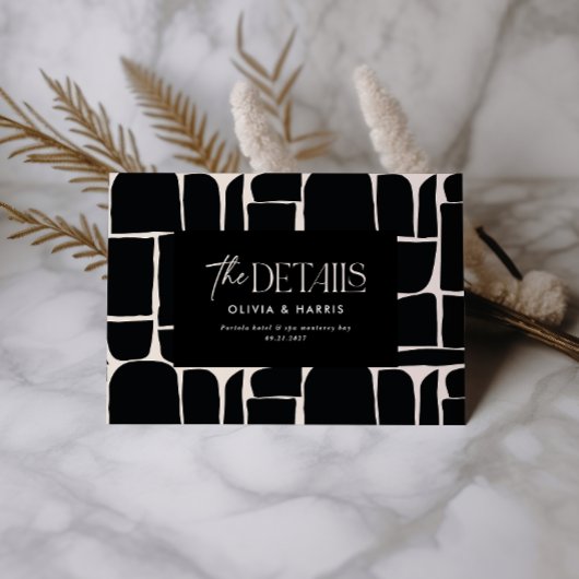 Modern minimaal abstract zwart wit bruiloft detail notitiekaartje