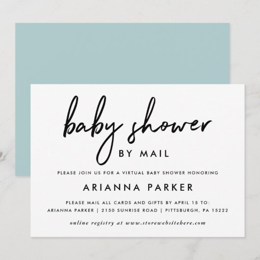 Modern minimaal Baby shower per post | Blauw Kaart (Voorkant / Achterkant)