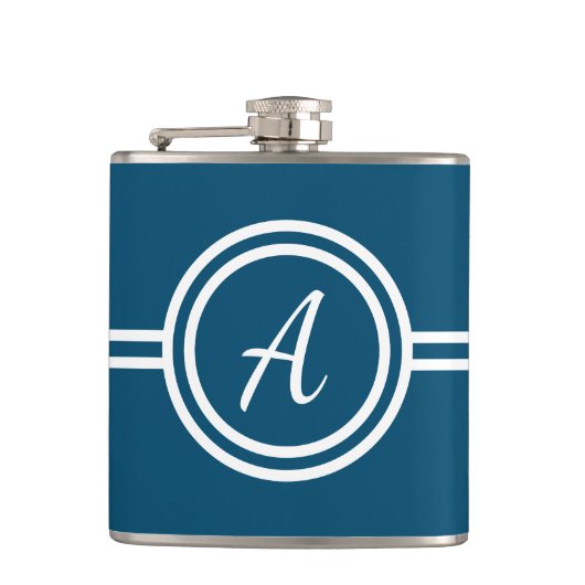 Modern minimaal blauw monogram Initiaal Heupfles (Voorkant)