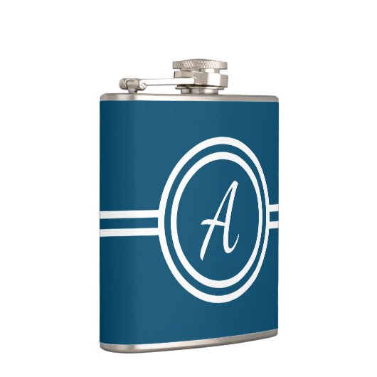 Modern minimaal blauw monogram Initiaal Heupfles (Rechts)