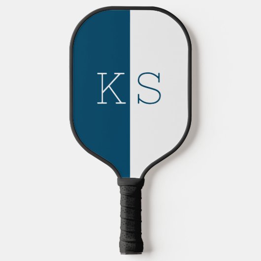 Modern minimaal Blauwgroen blauw & wit monogram Pickleball Paddle (Voorkant)