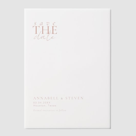 Modern, minimaal, bruiloft, Save the Date Vellum Uitnodigingen (Voorkant)