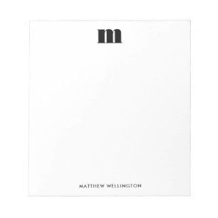 Modern Minimaal Effen Zwart Wit Aangepast Monogram Notitieblok