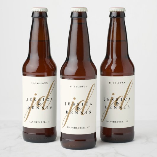 Modern minimaal elegant kalligrafiescript monogram bier etiket (Flessen)