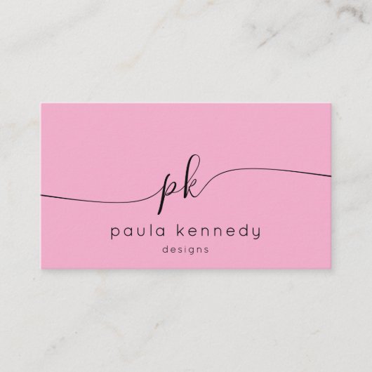 Modern minimaal elegant roze monogram visitekaartje (Voorkant)