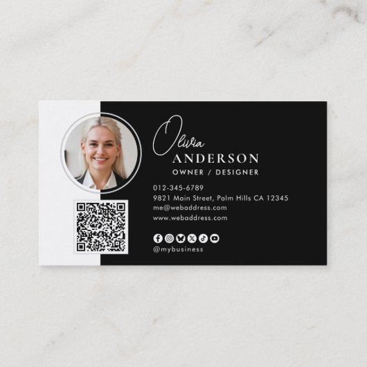 Modern minimaal elegant script QR-code sociale med Visitekaartje (Achterkant)