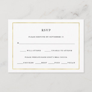 Modern minimaal   Faux Gold Border Maaltijd Keuze  RSVP Kaartje