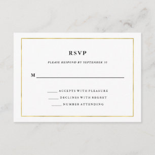 Modern minimaal   Faux gouden rand RSVP Kaartje