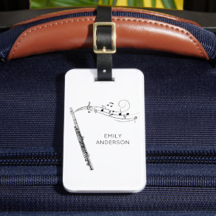 Modern Minimaal Fluit Zwart-wit Monogram Bagagelabel