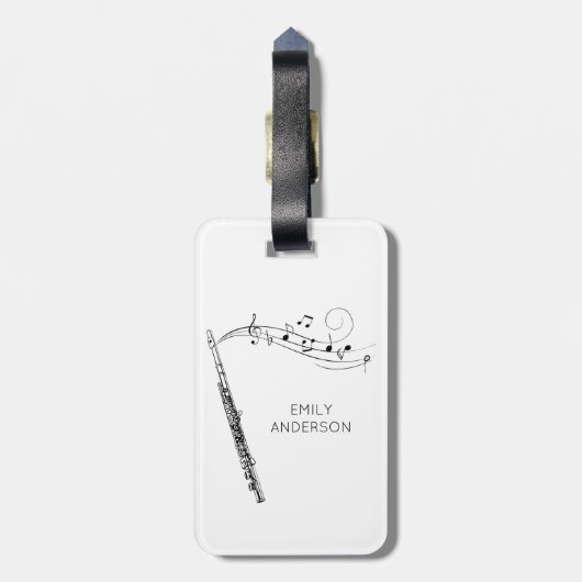 Modern Minimaal Fluit Zwart-wit Monogram Bagagelabel (Achterkant verticaal)