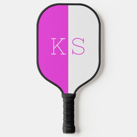 Modern minimaal Fuchsia Roze & Wit Monogram Pickleball Paddle (Voorkant)