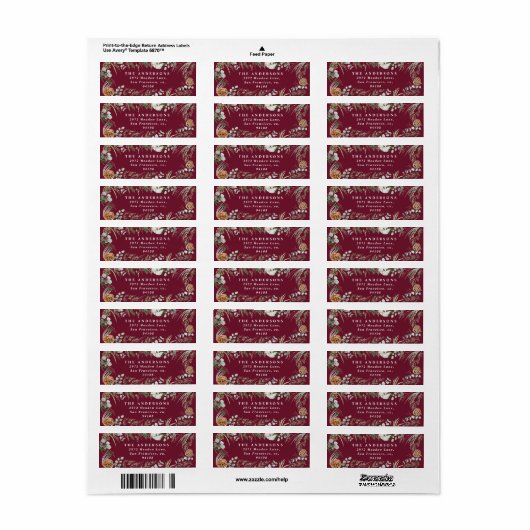 Modern minimaal gebladerte winter bordeaux geblade etiket (Full Sheet)