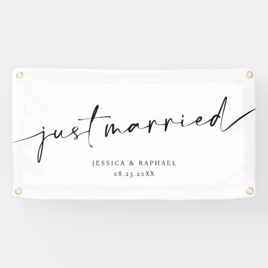 Modern Minimaal Gewoon Getrouwd Mr en Mrs Huwelijk Spandoek (Horizontaal)