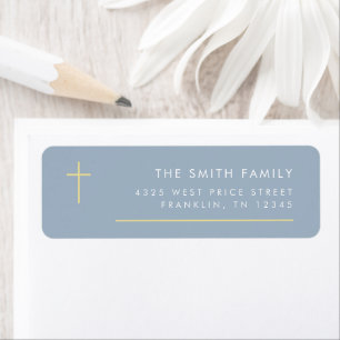 Modern minimaal Gold Cross Baptism Return Address Etiket