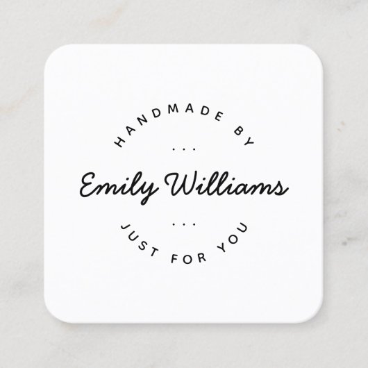 Modern minimaal handgemaakt door script aangepaste vierkante visitekaartje (Voorkant)
