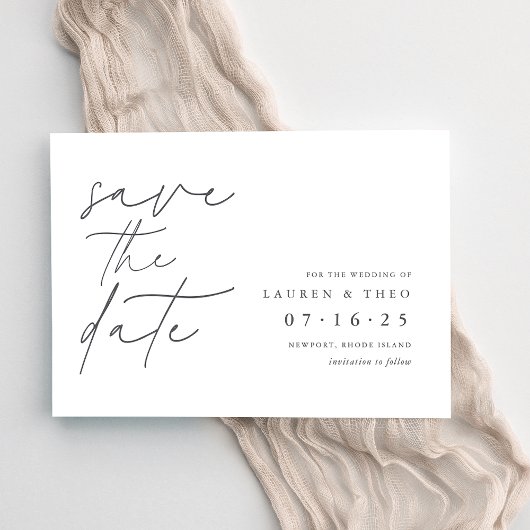Modern minimaal handgeschakeld script save the date