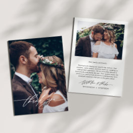 Modern minimaal handgeschreven script 2-foto bruil bedankkaart