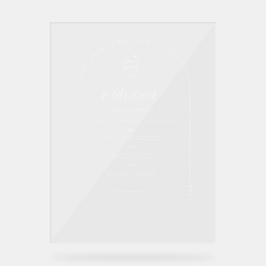 Modern minimaal | Huwelijksbar Menu Acryl Bord (Voorkant)