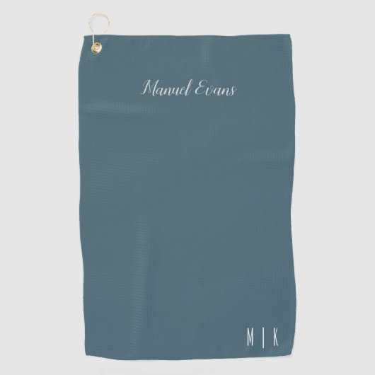 Modern Minimaal Monogram Blauw en Wit Magnetisch Golfhanddoek (Voorkant)