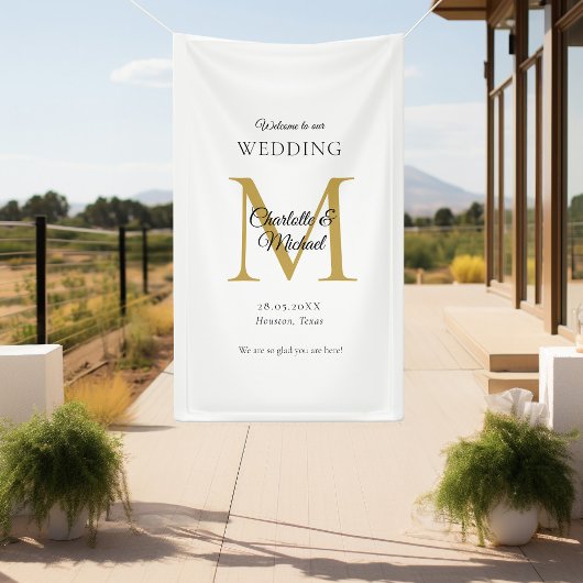 Modern minimaal monogram bruiloft welkom spandoek