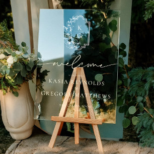 Modern Minimaal Monogram Trouw Welkom Acryl Bord