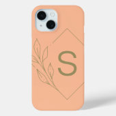 Modern minimaal perzik monogram Initiaal botanisch Case-Mate iPhone Case (Achterkant)