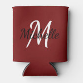 Modern minimaal rood monogram naam + Initiaal Blikjeskoeler (Voorkant)