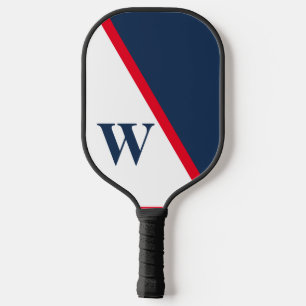 Modern Minimaal Rood Wit Blauw College Monogram Pickleball Paddle