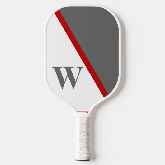 Modern minimaal rood wit & grijs monogram pickleball paddle (Voorkant)