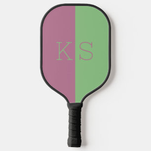 Modern minimaal roze & groen monogram pickleball paddle