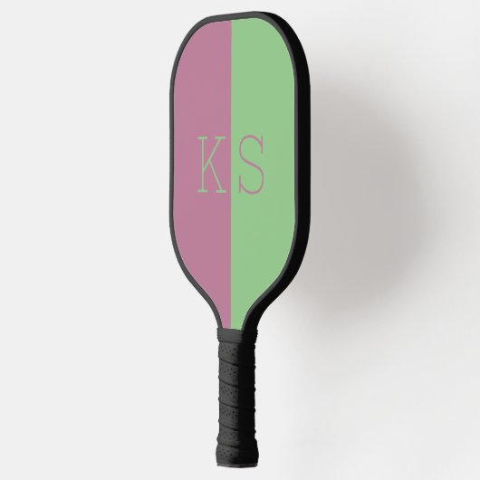 Modern minimaal roze & groen monogram pickleball paddle (Links)
