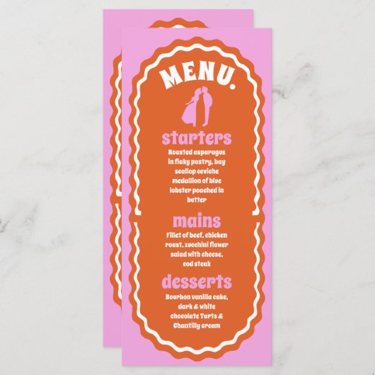 Modern Minimaal Roze & Oranje Retro Wavy Arch Menu (Voorkant / Achterkant)
