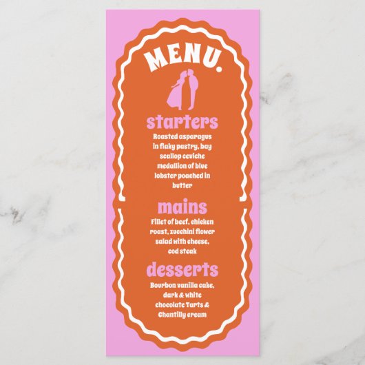 Modern Minimaal Roze & Oranje Retro Wavy Arch Menu (Voorkant)