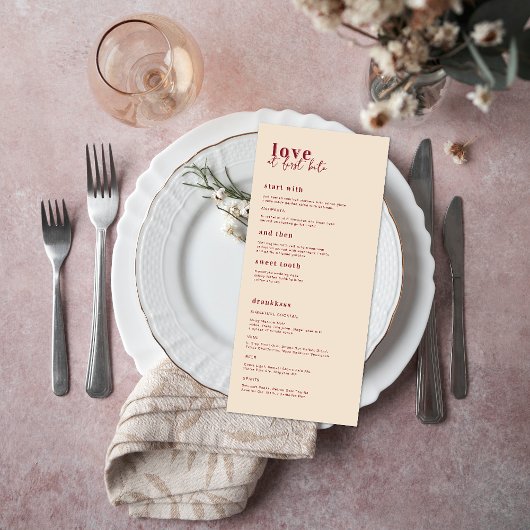 Modern Minimaal | Roze & Rode Trouwmenu Menu