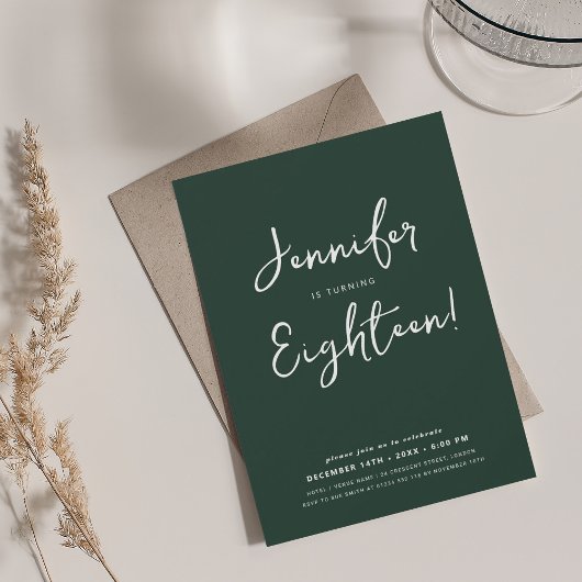 Modern Minimaal Script 18th Birthday Emerald Kaart