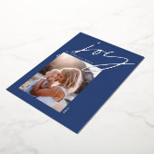 modern minimaal script 1 foto blauw elegant folie feestdagenkaart (Gedraaid)