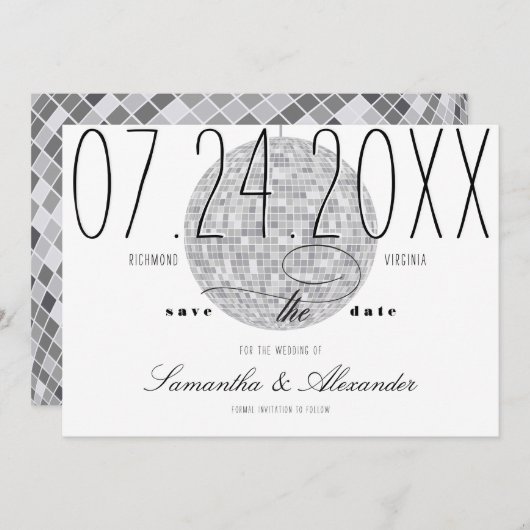 Modern Minimaal Script Discobal Oud Geld Trouwen Save The Date (Voorkant / Achterkant)