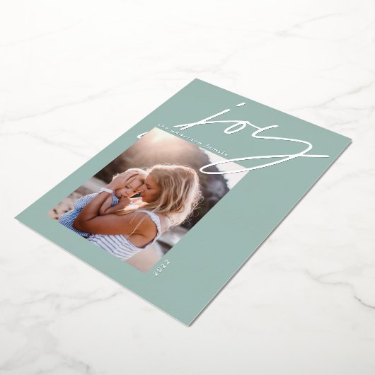 modern minimaal script foto's groen elegant folie feestdagenkaart (Gedraaid)