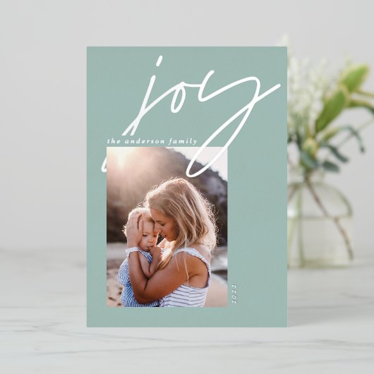modern minimaal script foto's groen elegant folie feestdagenkaart (Staand Voorkant)