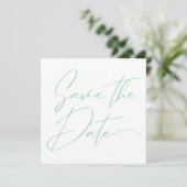 Modern Minimaal Script Kalligrafie Mint Groen Save The Date (Staand voorkant)