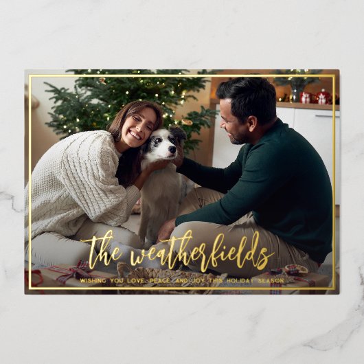 Modern minimaal script kerst goud folie feestdagenkaart (Voorkant)