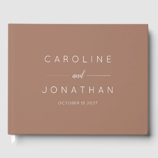 Modern Minimaal Script Mocha Bruin Custom Wedding Gastenboek (Voorkant)