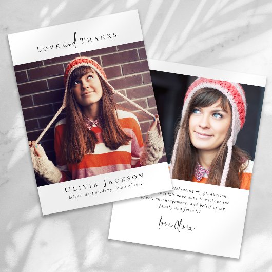 Modern Minimaal Script Photo Afstuderen Bedankkaart