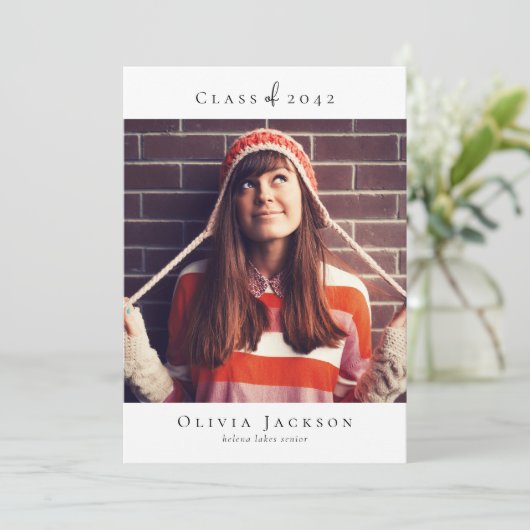 Modern Minimaal Script Photo Afstuderen Bedankkaart (Staand voorkant)