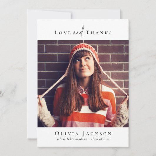 Modern Minimaal Script Photo Afstuderen Bedankkaart (Voorkant)