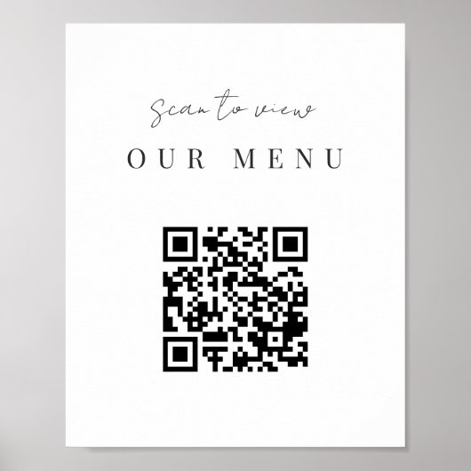 Modern Minimaal Script QR Code Wedding Menu Poster (Voorkant)