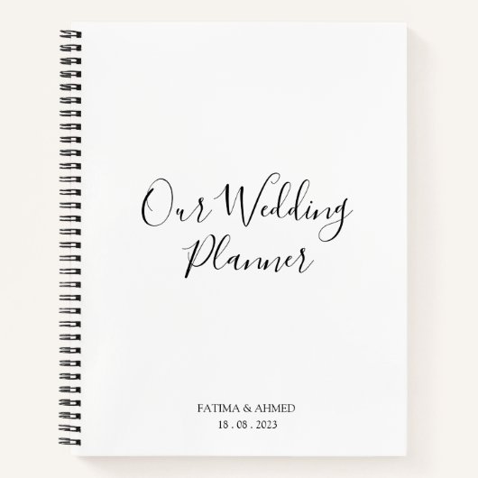 Modern Minimaal Script Wit Moslim Bruiloft Planner Notitieboek (Voorkant)