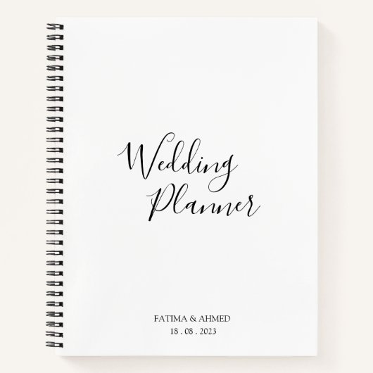 Modern Minimaal Script Wit Moslim Bruiloft Planner Notitieboek (Voorkant)