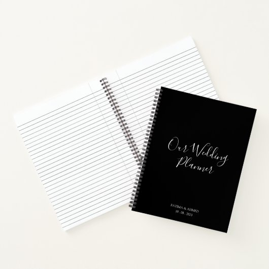 Modern Minimaal Script Zwart Moslim Bruiloft Plann Notitieboek (Binnen)