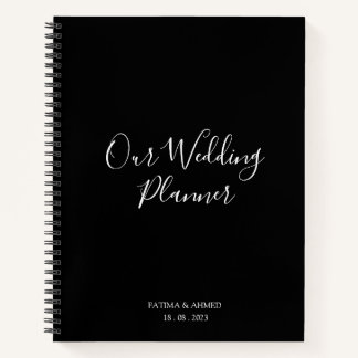 Modern Minimaal Script Zwart Moslim Bruiloft Plann Notitieboek